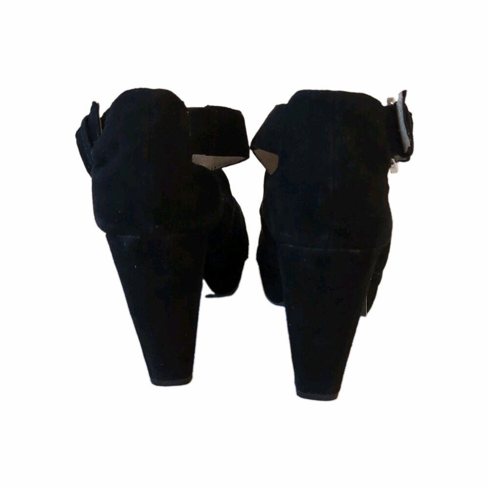 Michael Kors Black Suede Strappy Peep Toe Ankle Strap Block Heels Sz 7M - Picture 4 of 9